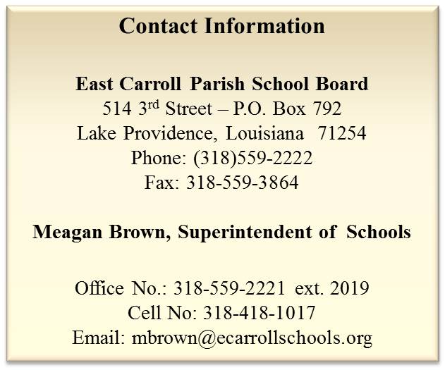 Contact information for East Carroll Parish School Board
